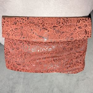 Beautiful Vintage One of A Kind Genuine Leather Floral Embossed Suede Clutch